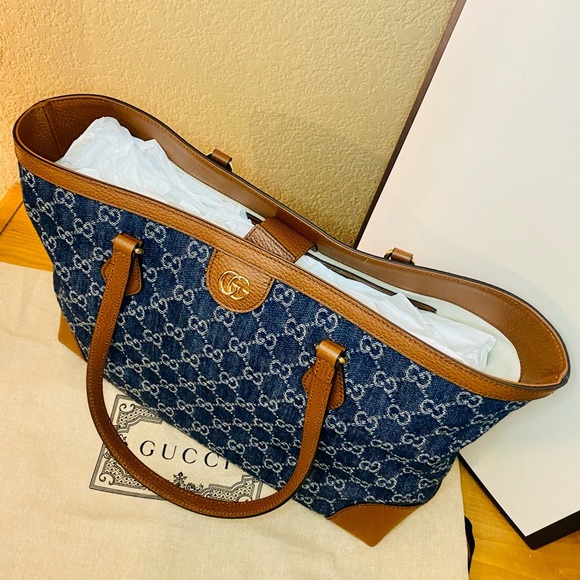 NWT! GUCCI Medium Ophidia Organic GG Jacquard Denim Tote - Picture 10 of 15